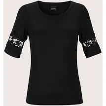 Madeleine Kurzarmshirt MADELEINE "Shirt Sommerliches Shirt mit Spitzendetail", Damen, Gr. 38, schwarz, Obermaterial: 95% Viskose CV. 5% Elasthan EL., Modern, normal, Shirts