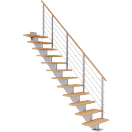DOLLE Mittelholmtreppe Hamburg (Breite: 75 cm, Gerade, Perlgrau, Farbe Stufen: Eiche weiß, Geschosshöhe: 259 – 301 cm)