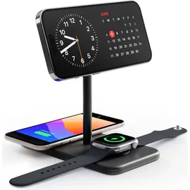Twelve South HiRise 3 Deluxe 3-in-1 kabelloses Ladegerät 2024 – MagSafe Ladegerät 15W – Qi-es Ladegerät 7.5W – Schnellladegerät für Appl... - Schwarz