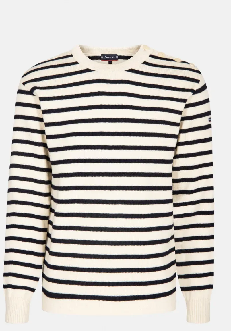 Armor Lux Pullover Fouesnant natur-marine gestreift Herren