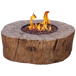 Casa Padrino Luxus Kunstharz Gaskamin Braun Ø 91,4 x H. 59,7 cm - Runder freistehender Outdoor Kamin in Holzoptik - Garten Kamin - Terrassen Kamin - Balkon Kamin - Luxus Gaskamine - Luxus Möbel