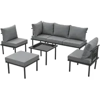 XDOVET Garten-Loungesessel-Set(Grau)mit verzinktem Eisenrahmen,6er-Set,Gartenmöbel-Set aus Seil,verstellbare Füße,Glastischplatte,inkl.Sitz-und Rücken... -