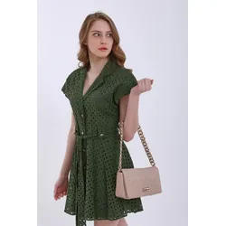 Madamra - Geometric Embroidered Chain Bag - Nerzbraun