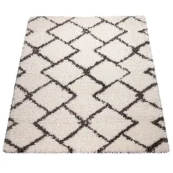 Hochflor-Teppich PACO HOME "Maghreb 76", beige, B:80cm H:44mm L:150cm, Polyester, Teppiche, modernes Gitter Design, weich und flauschig