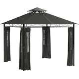 Pavillon Partyzelt Gartenpavillon Stabiles Gartenzelt Mit Sonnenschutz-dach Metallrahmen 3x3 M Dunkelgrau