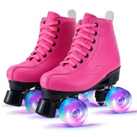 Rollschuhe für Mädchen/Frauen,Damen Klassische Retro Rollschuhe,4 Glänzend Rollschuhe Quad Kinder Skates,PU Leder Erwachsene Rollschuhe für Innen/Outdoor,ideal für Anfänger