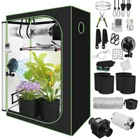 Clanmacy Gewächshaus Growbox Komplettset Indoor mit LED, Lüfter & Filter schwarz 180 cm