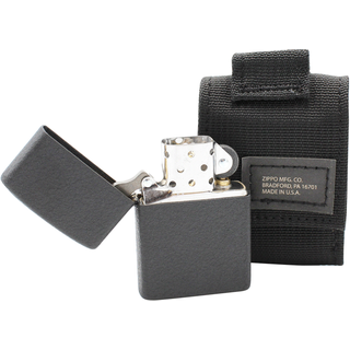 ZIPPO, Black Crackle Black Pouch Geschenkset, ZIPPO-Feuerzeug inkl. Feuerzeugbeutel