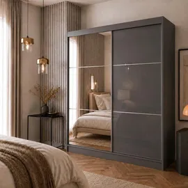 beautysofa Schiebetürenschrank VIVA II 200 x 216 x 61 cm Grau