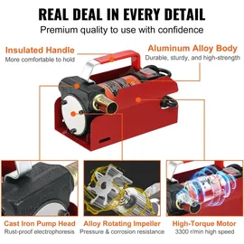 Vevor Dieselpumpe 1/4 PS Heizölpumpe DC 12 V Kraftstoffförderpumpe 8m Förderhöhe 3m Saughöhe Selbstansaugend Automatik-Zapfpistole 4m Auslassschlauch