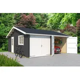 Lasita Maja Garage Satteldach 44 mm Falkland mit Holztor grau 595x595 cm Lasita