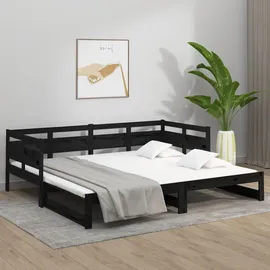 vidaXL Tagesbett Ausziehbar Schwarz Massivholz Kiefer 2x(80x200) cm