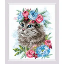 Riolis Kreuzstich Set "Katze in Blumen", Zählmuster, 15x18cm