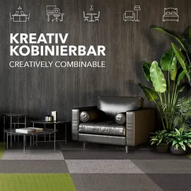 Karat Teppichfliesen Moscow Selbstliegend Rutschhemmend 50 x 50 cm Grau