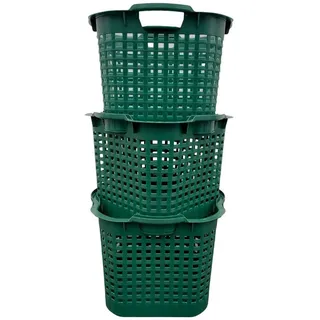 Buri Wäschekorb Set Universalkorb Vers Farben Stapelkörbe Gartenkörbe Korb Robust - 3 Stück, Dunkelgrün
