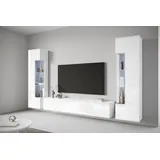 INOSIGN Wohnwand INOSIGN "Kenia, Vitrine Türanschlag links/rechts wechselbar", weiß (weiß, weiß hochglanz), Glas, Hartfaserplatte, Holzwerkstoff, Kunststoff, Kastenmöbel-Sets, Wohnwand, Vitrinen mit Eckverglasung, hängend und stehend montierbar