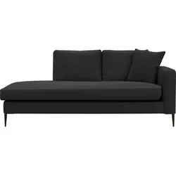 Recamiere LEONIQUE "Cozy", schwarz, B:195cm H:80cm T:97cm, Samtoptik (100% Polyester), Struktur (100% Polyester), Sofas, Chaiselongue, mit losen Kissen und Metallbeinen, Armlehne links oder rechts wählbar