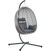 vidaXL Hängesessel Poly Rattan 110 x 110 x 110 cm Grau mit Kissen