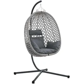 vidaXL Hängesessel Poly Rattan 110 x 110 x 110 cm Grau mit Kissen