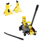 Mophorn Hydraulischer Rangierwagenheber Mit Niedrigem Profil & Ständern, 2 T Kapazität, Einzelkolben-schnellhubpumpe, Hubhöhe 13-31 Cm, Geeignet Für Kompakte Suvs, Gelb + Schwarz
