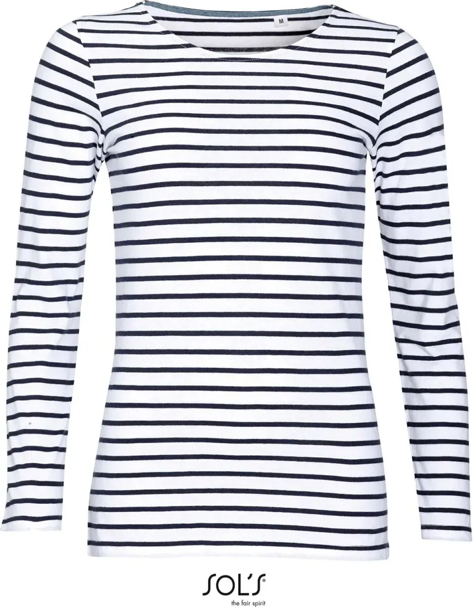 SOLS Damen T-Shirt langarm gestreift 01403 white/navy XXL