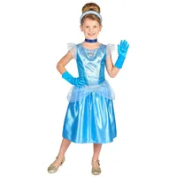 Disguise Kostüm Cinderella Kostüm für Mädchen Prinzessinnen-Kostüm blau grau|silberfarben 104/116 (4-6 Jahre)