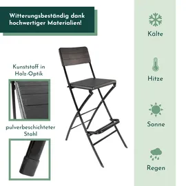 Lemodo Barhocker mit Lehne, Holz-Optik schwarz, klappbare Barstühle 2er Set, Küchenhocker