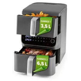 GOURMETmaxx FryUp Vertikale Doppelkammer-Heißluftfritteuse Grau 16404