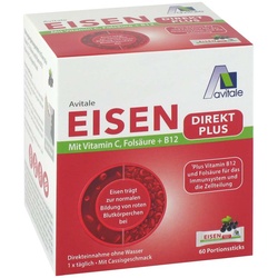 Eisen Direkt plus Vitamin C+Folsäure+B12 Pulver 60 St