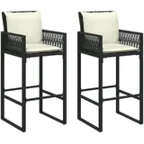vidaXL Garten-Barhocker mit Kissen 2 Stk. Schwarz Poly Rattan