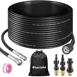 Tectake Rohrreinigungsschlauch-Set, inkl. 2 Größen 3 Adaptern Schwarz