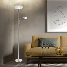 GLOBO Lighting - Stehleuchte Deckenfluter Wohnzimmerlampe Schlafzimmerleuchte Stehlampe, Metall Glas nickel Chrom, RGB LED dimmbar Fernbedienung, 1x E24 1x E27, 8,5W 806Lm 3000K warmweiß, H 178cm