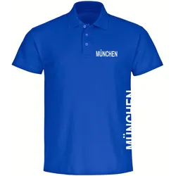 multifanshop Poloshirt - München blau - Brust & Seite - Druck weiß - Polo