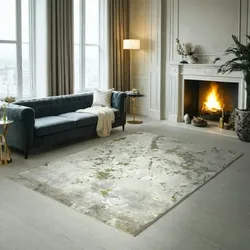 Kadima Design Hochglanz-Teppich Metallic-Effekt Abstraktes Galaxie-Design  120x170 cm  Gold mit Beige-Grau-Akzenten  COMO-Varenna Kollektion
