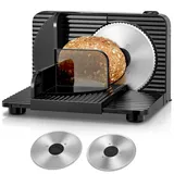 FOHERE Allesschneider Elektrisch,Klappbare Brotschneidemaschine Mit 2 Edelstahlklingen, Schnittstärke 0-15mm Stufenlos Einstellbar, Perfekt Für Brot, Käse, Aufschnitt Und Gemüse