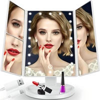 Retoo Kosmetikspiegel mit Beleuchtung LED Faltbar Schminkspiegel Vergrößerungsspiegel 2X/3X Vergrößerung Touchschalter Makeup Spiegel USB oder Batteriebetrieben 180° Drehbar Natürliche Lichter