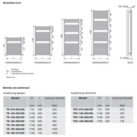 Zehnder Design-Elektroheizkörper TE-180-075 1785 x 750 mm 1500 W weiß