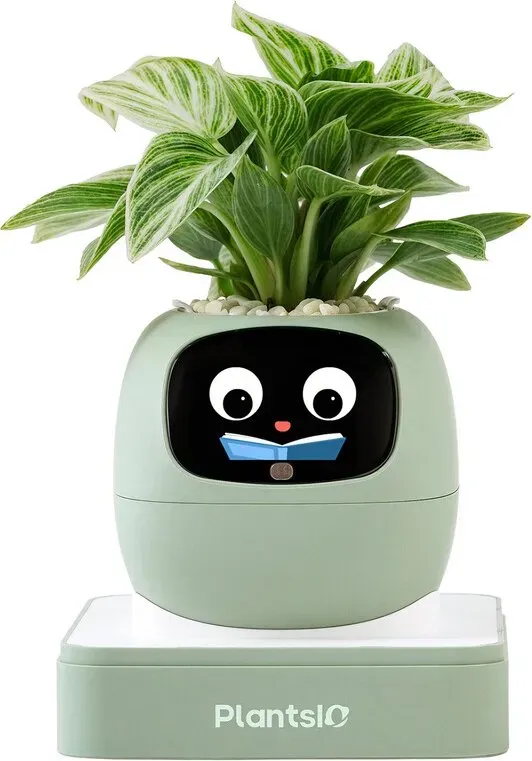 INPROB Intelligenter Pflanzentopf mit Haustier-Design, Roboterassistent für Pflanzenpflege mit Emojis, Niedlicher Pflanzengefährte mit umfassender Gestensteuerung, Geschenk für den Schreibtisch (Grün)