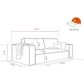 GREKPOL Schlafsofa mit Bettkasten 240x105 - Cord Grün - Sofa mit schlaffunktion - Couch mit Schlaffunktion - Sofa 3 Sitzer - Wohnzimmer Couch - Schlafcouch