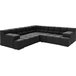 Ecksofa DESIGNWERK "Temple, aufwendige Verarbeitung, tolle Designsprache", schwarz (charcoal), B:257cm T:257cm, 100% Polyester, Sofas, mit Sitztiefenverstellung für mehr Sitzkomfort,gleichschenklig