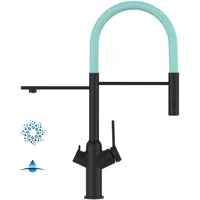 VIZIO 4 Wege Wasserhahn Einhebelmischer Matt Schwarz Türkis