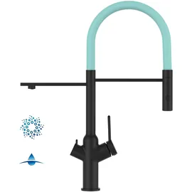 VIZIO 4 Wege Wasserhahn Einhebelmischer Matt Schwarz Türkis