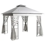 Outsunny Pavillon mit Doppeldach, 3x3 m Wasserabweisend Gartenpavillon - Hellgrau
