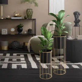 ML-Design Blumenständer 2er Set 21 x 46,7 / 24 x 70,5 cm Schwarz-Gold