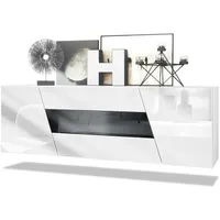 Vladon Sideboard, Schwarz Hochglanz, 178x57.5x38.5 cm, Wohnzimmer, Kommoden &