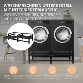 ML-Design Doppel Waschmaschinen-Untergestell mit 2 ausziehbaren Ablagen, Schwarz, bis 150 kg