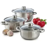 Kochtopfset Edelstahl 6-tlg. Topfset Induktion 3 + 3 Glasdeckel Spülmaschine - Transparent/Silber
