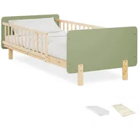 Homestyle4u Kinderbett 90x200 mit Raufallschutz Lattenrost Matratze Grün 2802