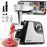 Fleischwolf Elektrisch, Juissiart Fleischwolf, Hackfleisch Maschine, Wurstfüller, Schnell Fleischwolf Edelstahl, 3 Lochscheiben, Kebbe-Aufsatz, Vielseitig Meat Grinder, Spritzgebäckvorsatz