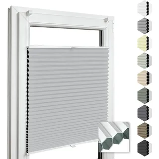 Home-Vision® Premium Doppelplissee Wabenplissee ohne Bohren mit Klemmfix (Weiß-Grau, B60cm x H150cm) Modern Klemmfix Blickdicht Plissee Sonnenschutz Hitzeschutz Jalousie für Fenster Thermo